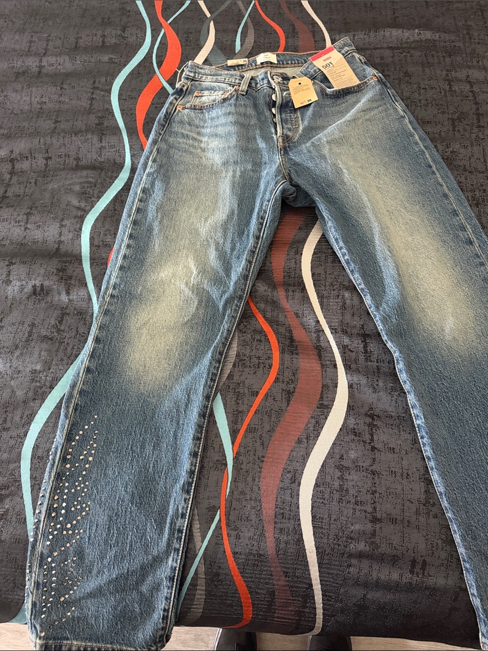 Levi's Light Blue Washed Slim Straight Jeans with Stud Detailing